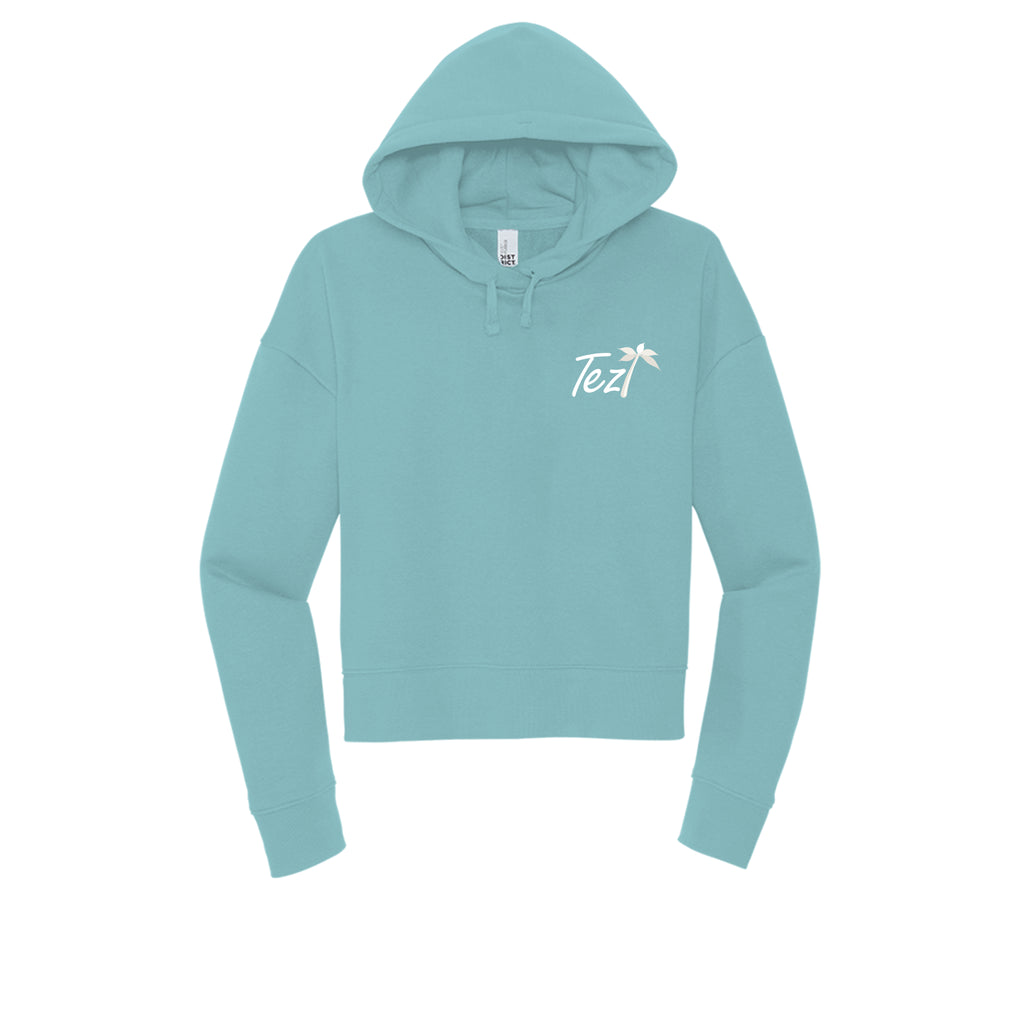 Tezi Fitted Cropped Hoodie in Eucalyptus Blue, front view