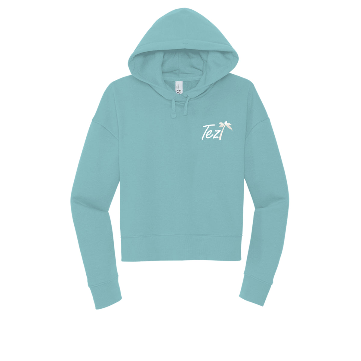 Tezi Fitted Cropped Hoodie in Eucalyptus Blue, front view
