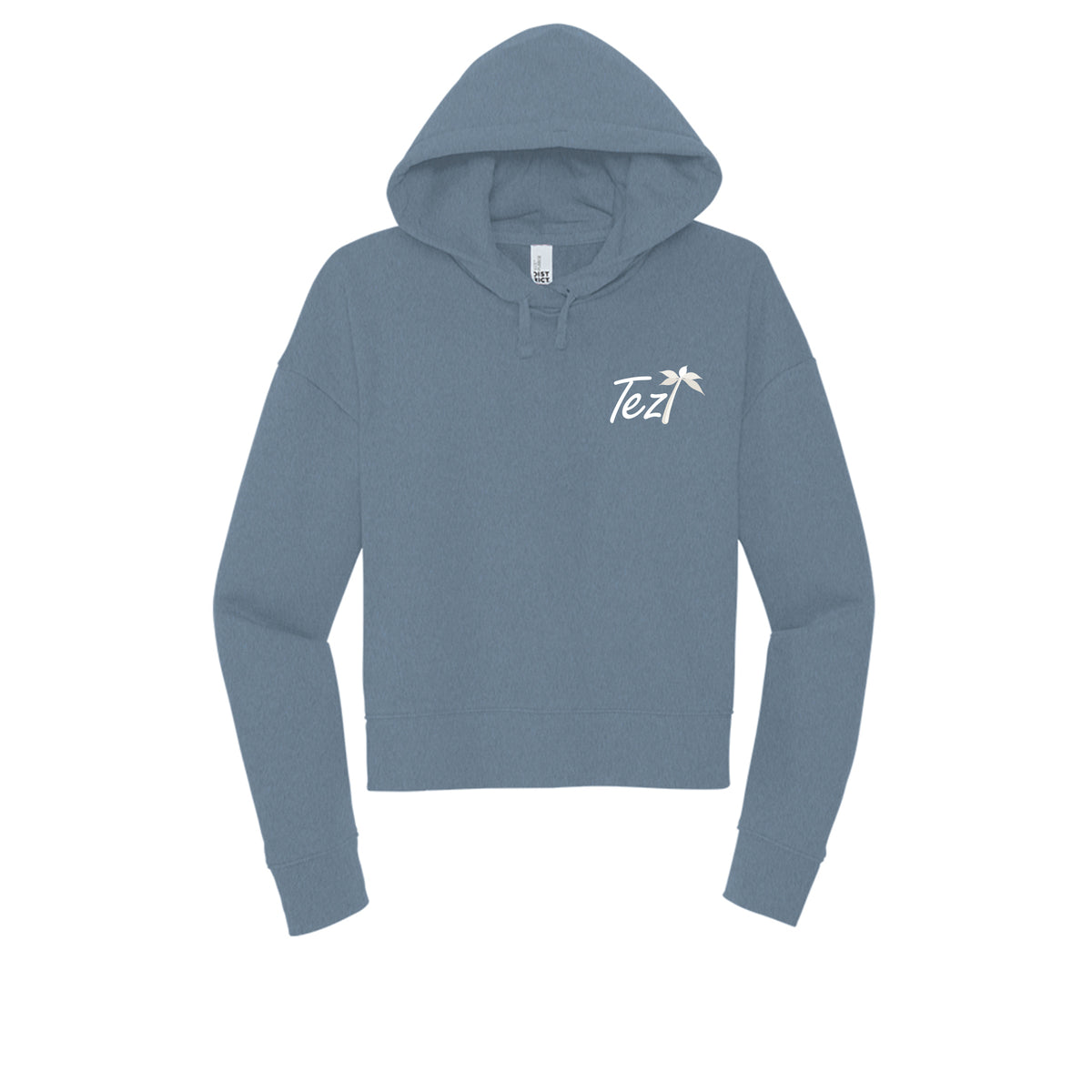 Tezi Fitted Cropped Hoodie in Flint Blue Heather, front view