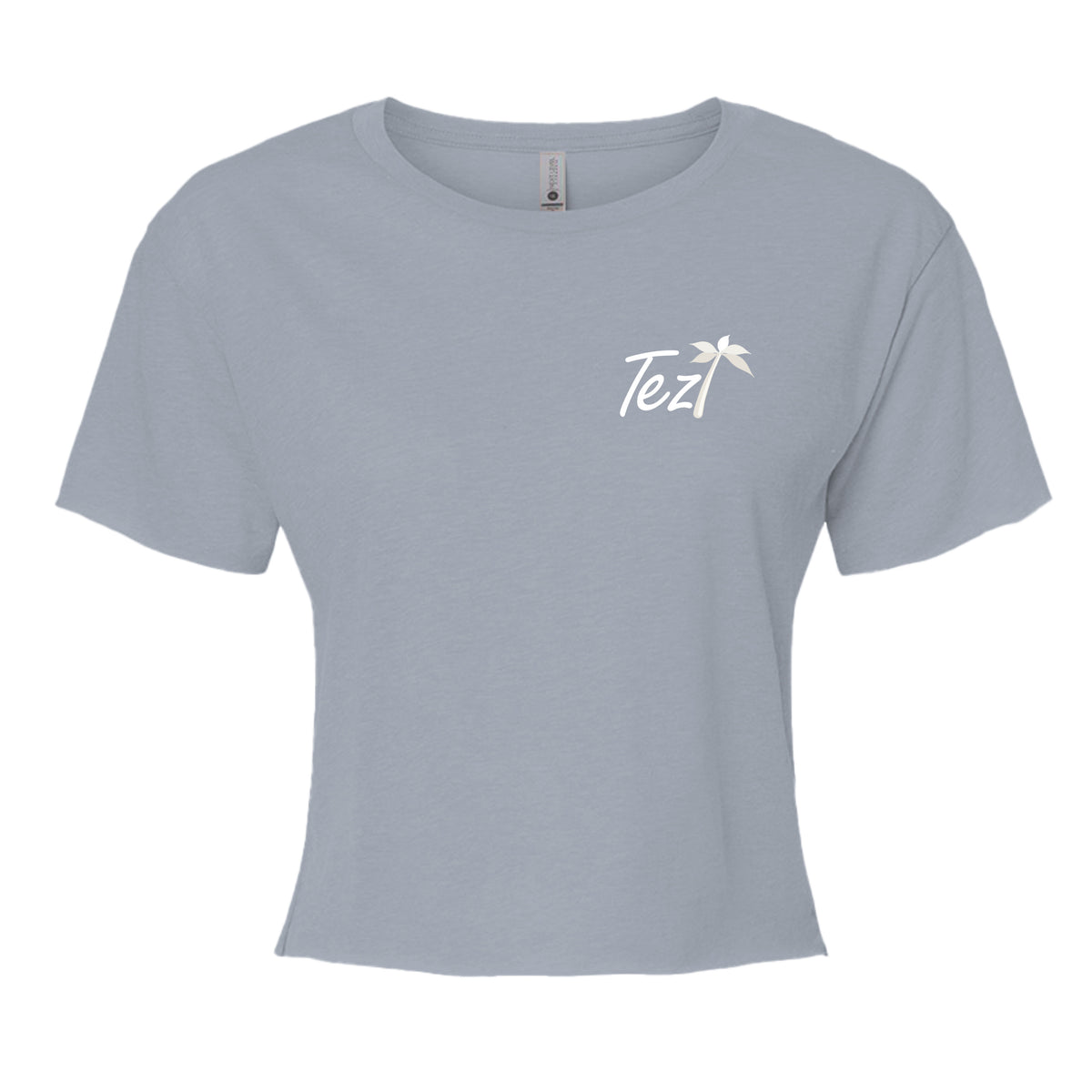 Tezi Boxy Crop Tee in Stonewash Denim, front view