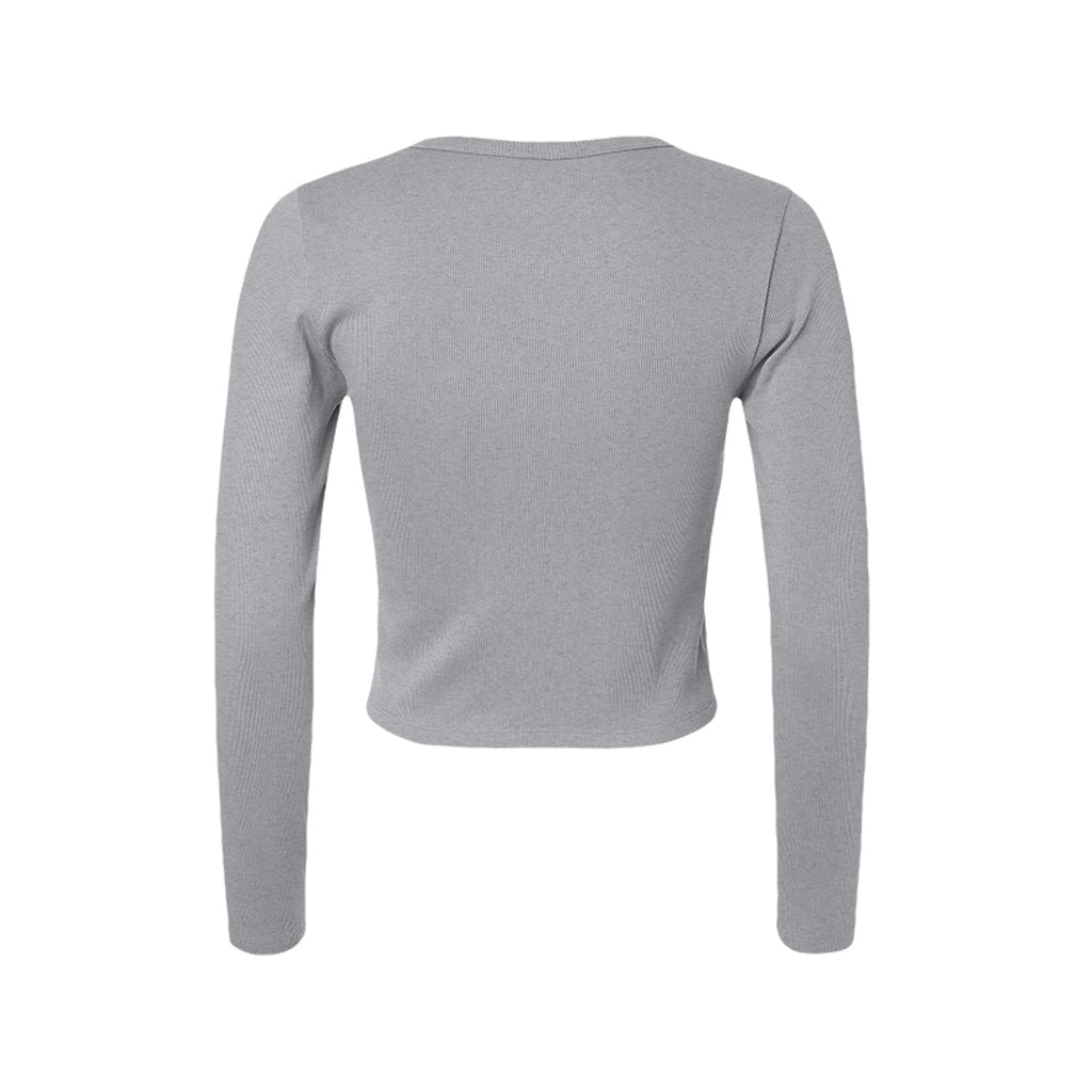 Tezi Palm Script Long Sleeve Crop in Heather Grey, back view