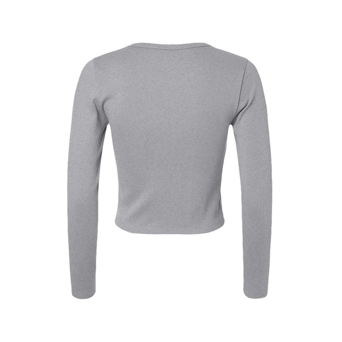 Tezi Palm Script Long Sleeve Crop in Heather Grey, back view