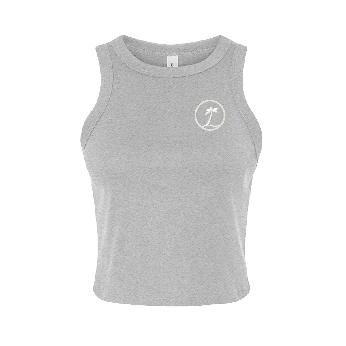 Tezi Circle Logo Racerback Tank in Athletic Heather, front view