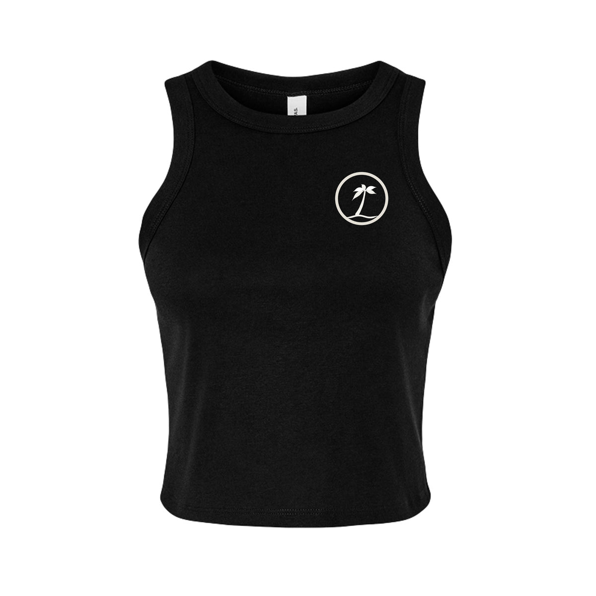 Tezi Circle Logo Racerback Tank in Black, front view