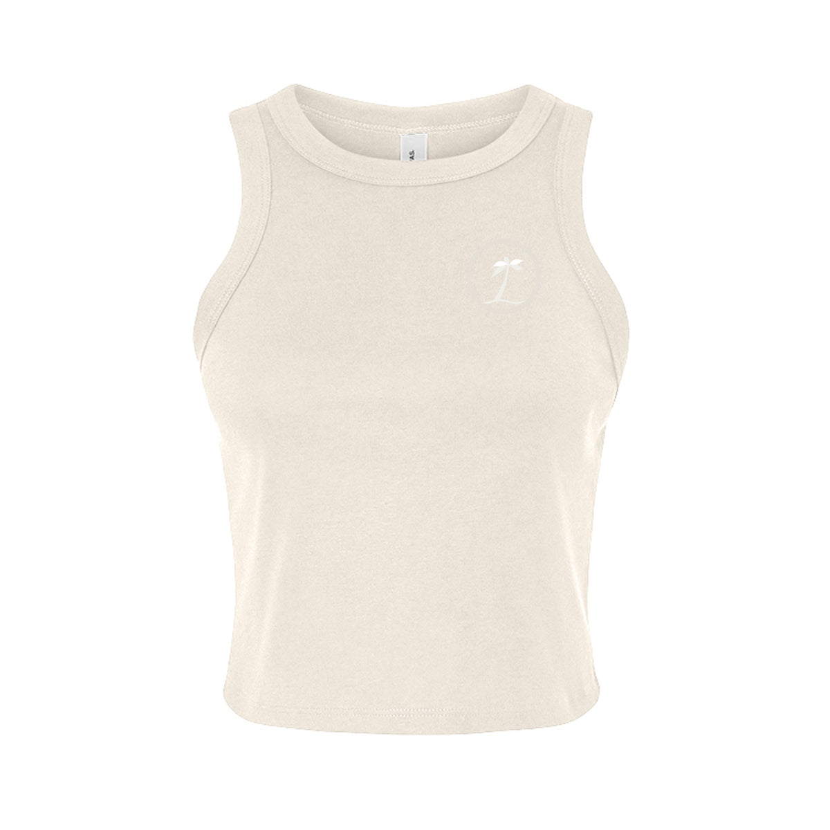 Tezi Circle Logo Racerback Tank in Natural, front view