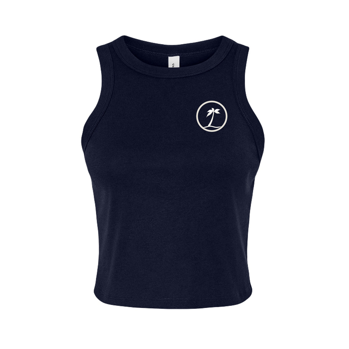 Tezi Circle Logo Racerback Tank in Navy, front view