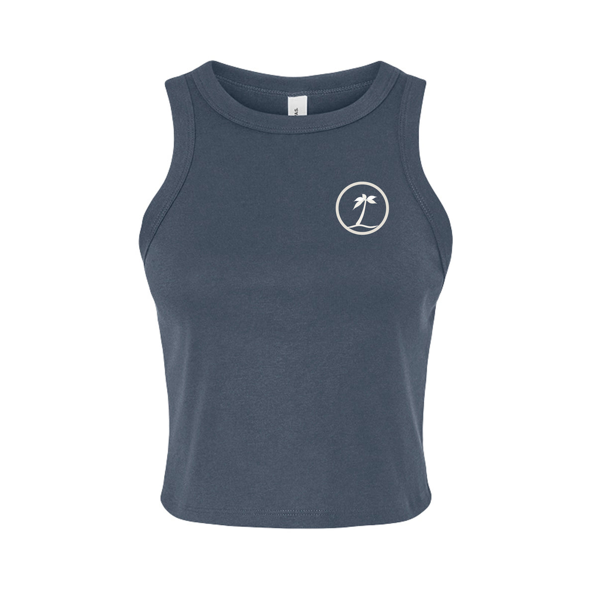 Tezi Circle Logo Racerback Tank in Vintage Navy, front view