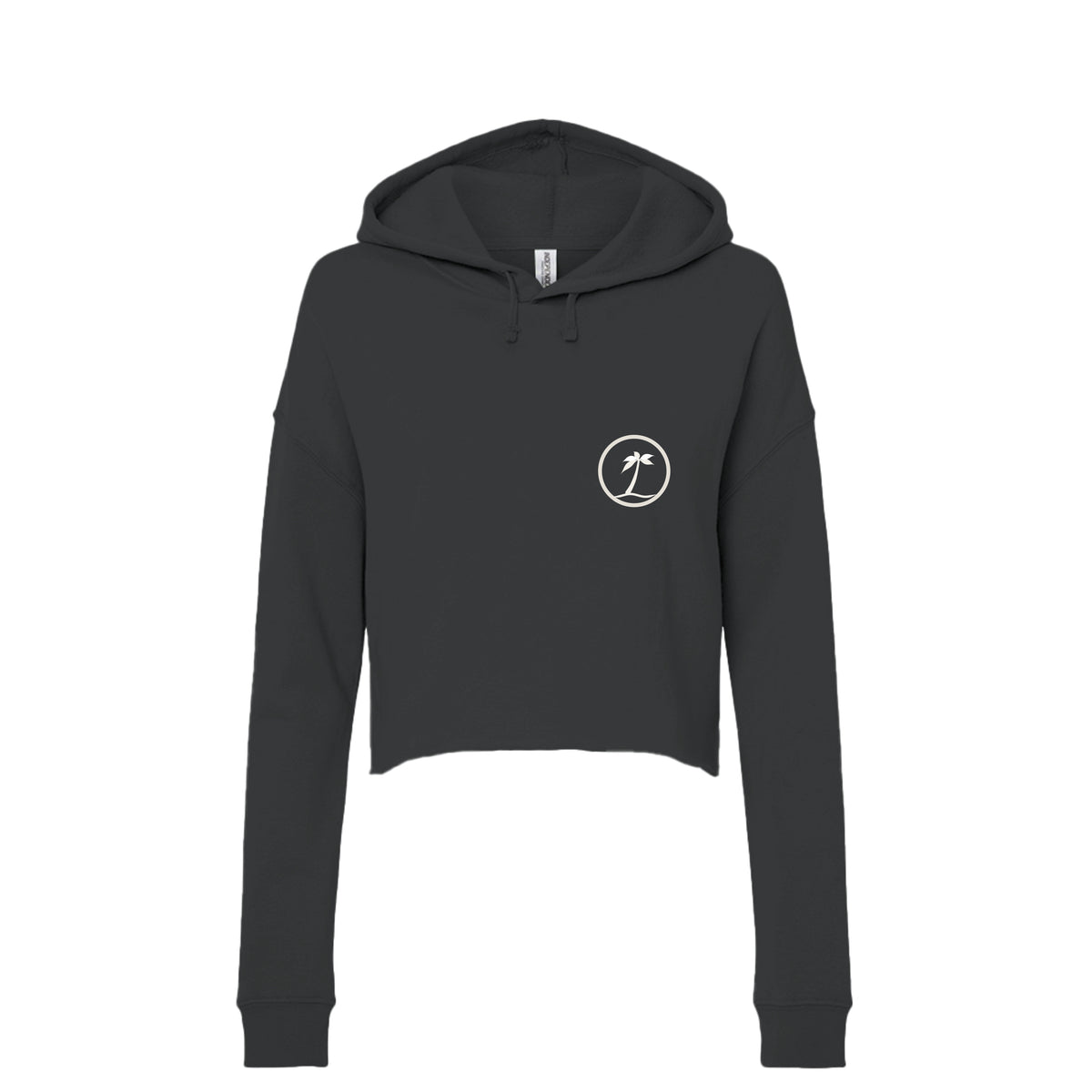 Tezi Circle Logo Cropped Hoodie in Black, front view