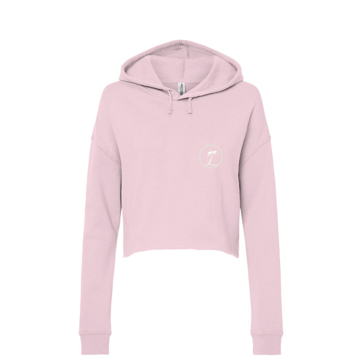 Tezi Circle Logo Cropped Hoodie in Blush, front view