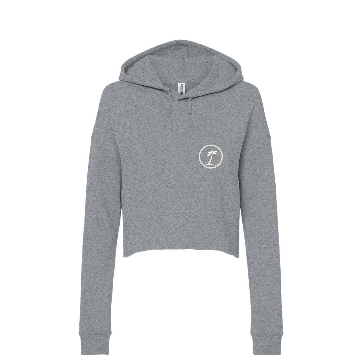 Tezi Circle Logo Cropped Hoodie in Grey Heather, front view