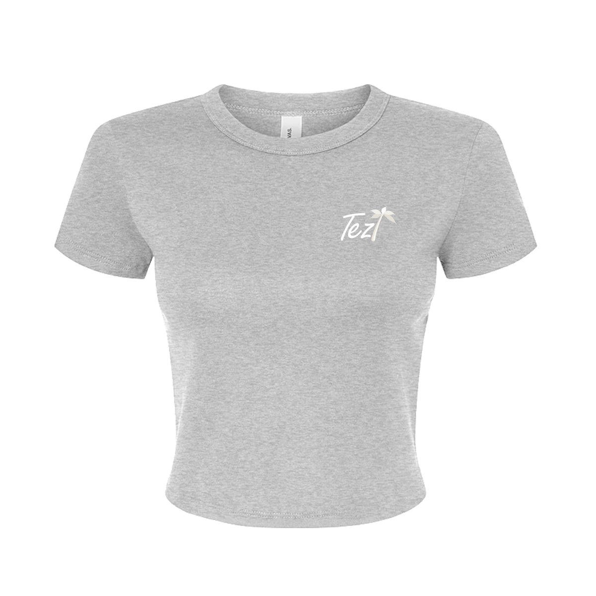 Tezi Palm Script Baby Tee in Athletic Heather, front view