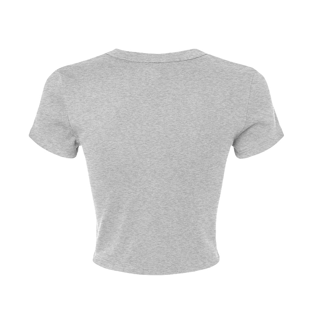 Tezi Palm Script Baby Tee in Athletic Heather, back view