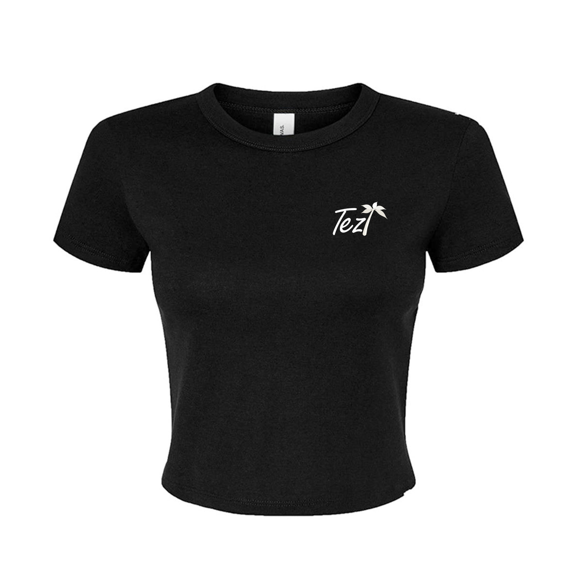 Tezi Palm Script Baby Tee in Black, front view