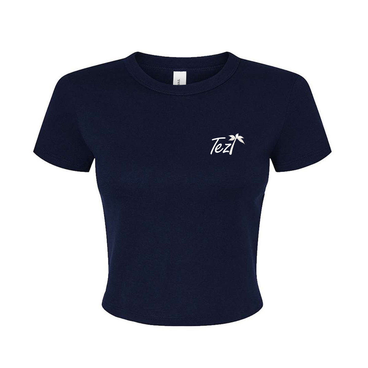 Tezi Palm Script Baby Tee in Navy, front view
