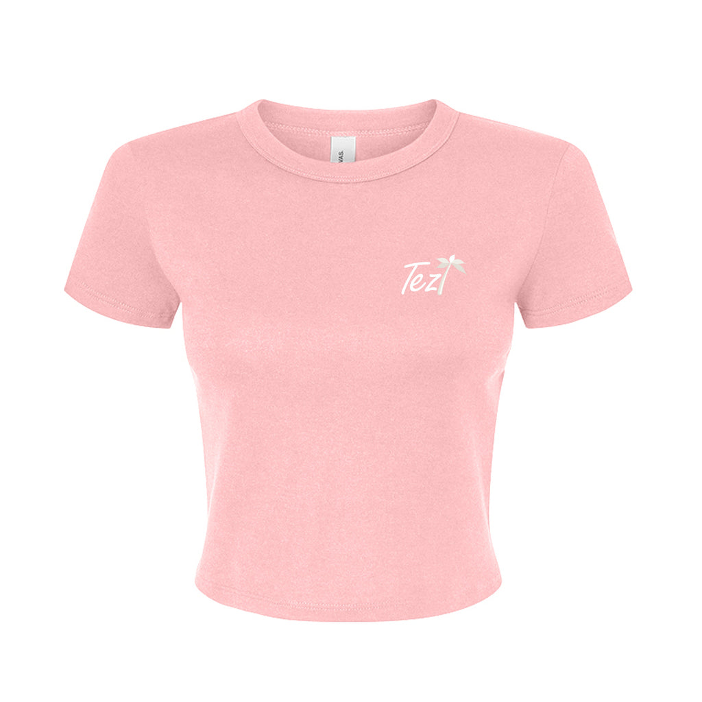 Tezi Palm Script Baby Tee in Pink, front view