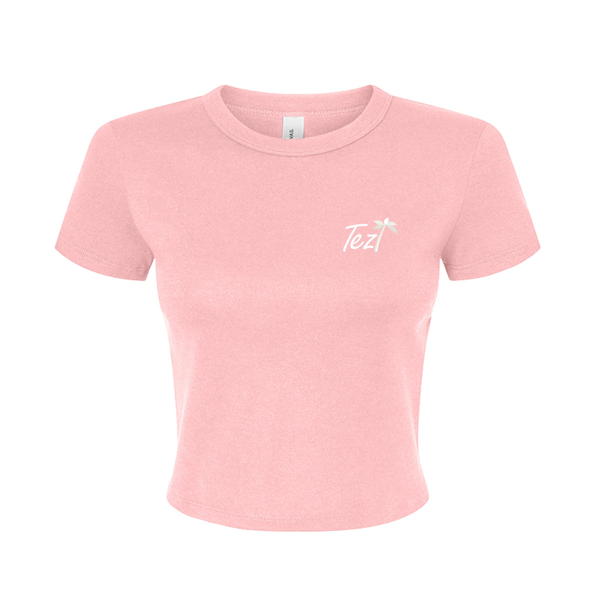 Tezi Palm Script Baby Tee in Pink, front view