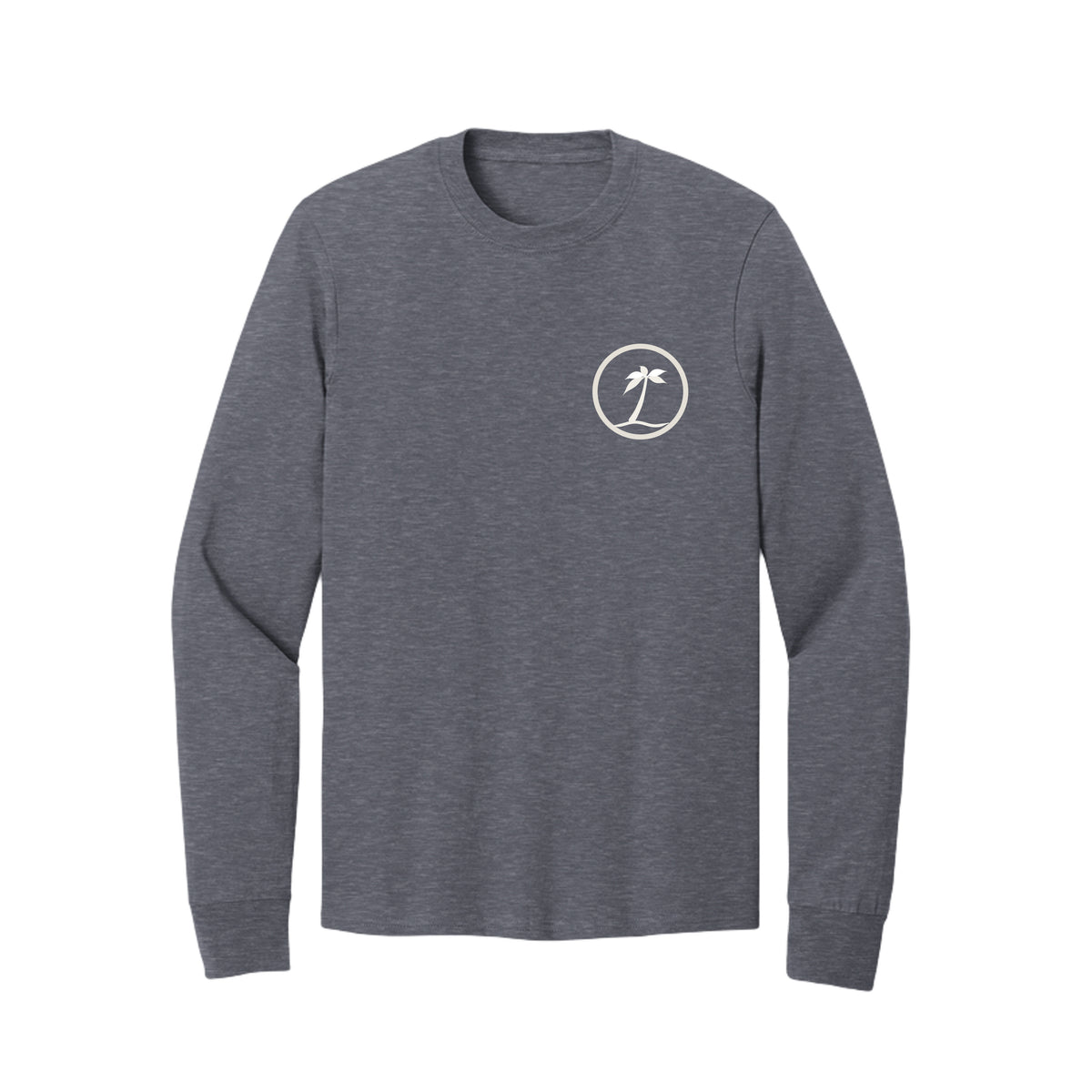 Tezi Classic Long Sleeve Tee in Heather Navy, front view