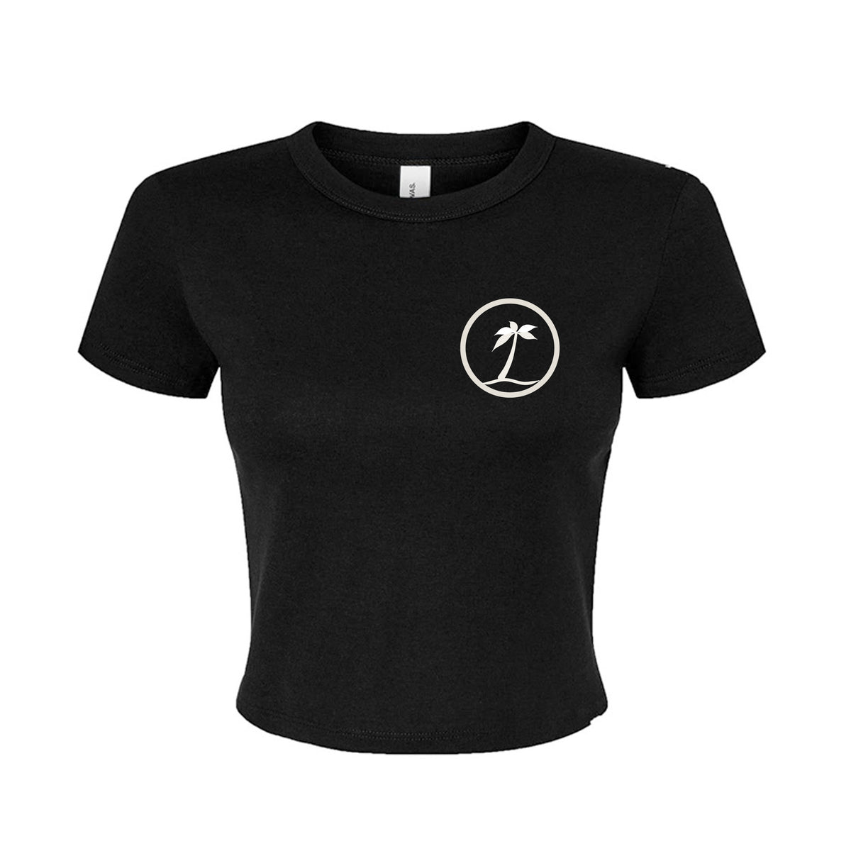Tezi Circle Logo Baby Tee in Black, front view