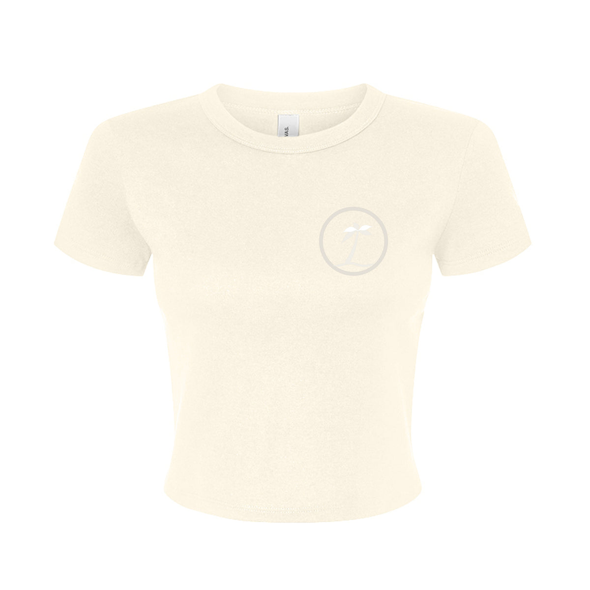 Tezi Circle Logo Baby Tee in Natural, front view