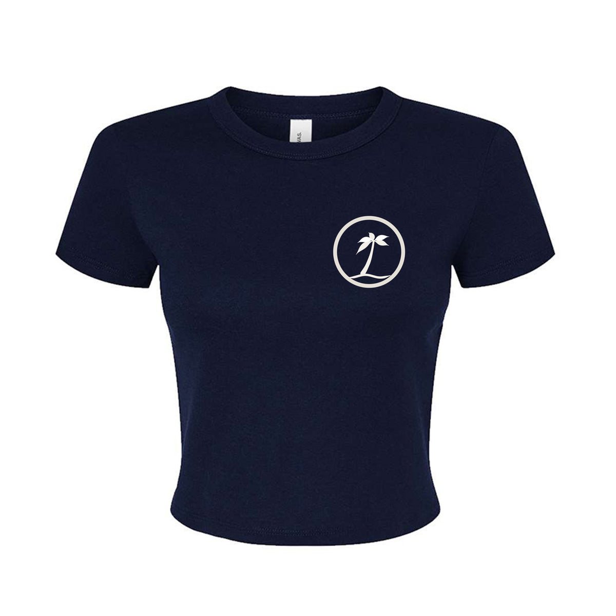Tezi Circle Logo Baby Tee in Navy, front view