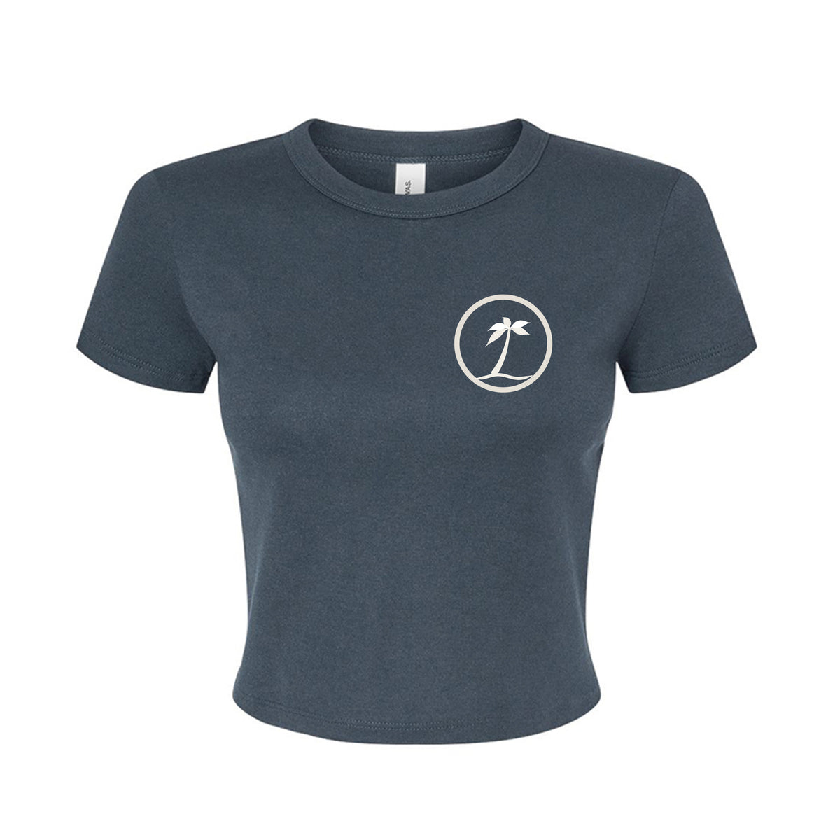 Tezi Circle Logo Baby Tee in Vintage Navy, front view