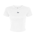 Tezi Micro Script Baby Tee in Solid White Blend